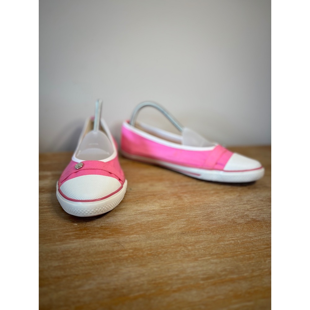 Longchamp Le Pliage Pink White Canvas Ballet Flats Slip On Shoes - Picture 1 of 9